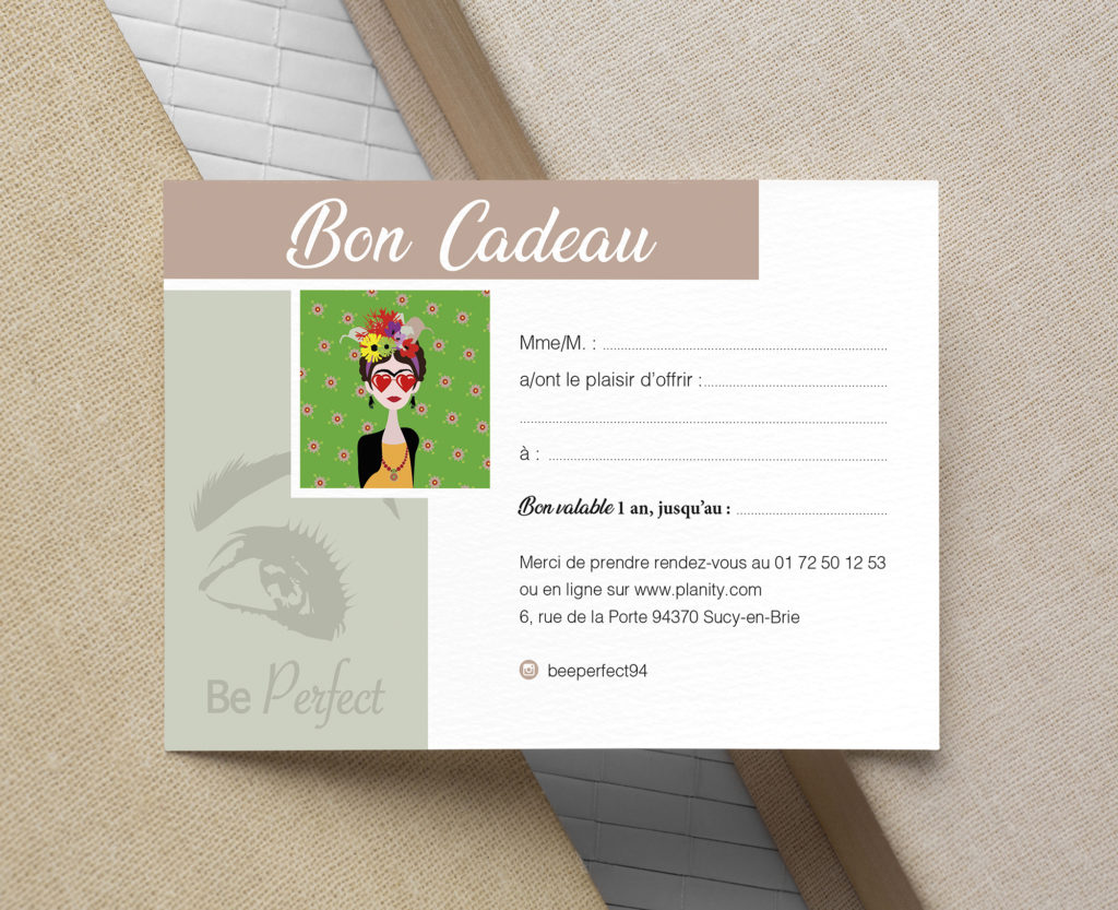 IDENTITE-BEPERFECT-CARTE CADEAU - 1 Noiseau à Paris - Graphiste illustratrice Webdesigner Val de Marne