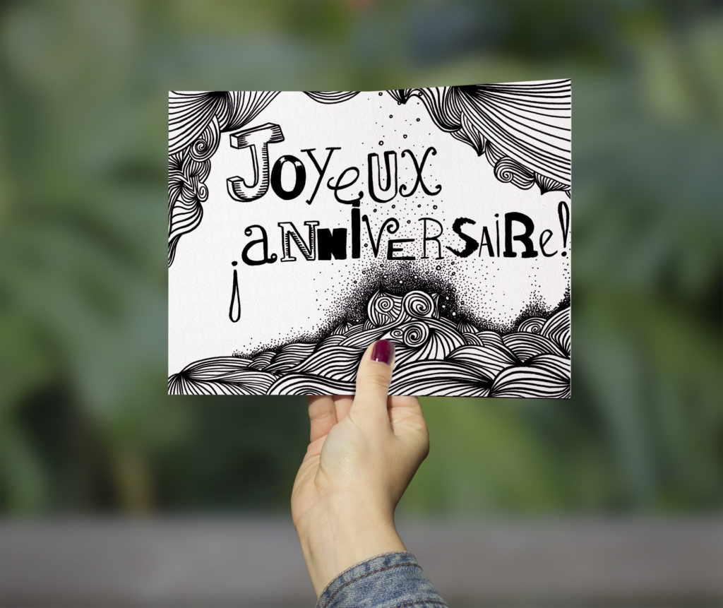 ILLUSTRATION-JOYEUX ANNIV-carte - 1 Noiseau à Paris - Graphiste illustratrice Webdesigner Val de Marne